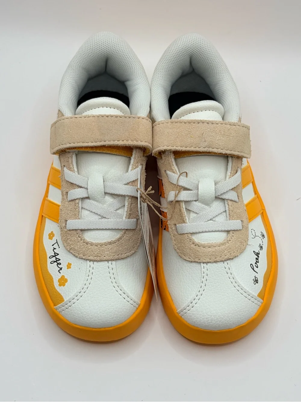 Adidas VL Court Kids Winnie EL White & Yellow Tigger Sneakers - Velcro Closure
